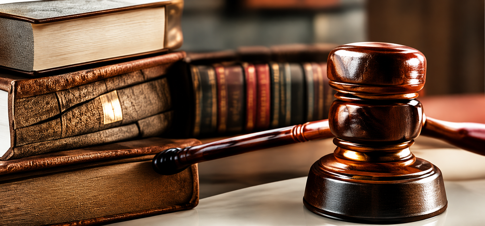 Mazo de juez sobre libros de leyes